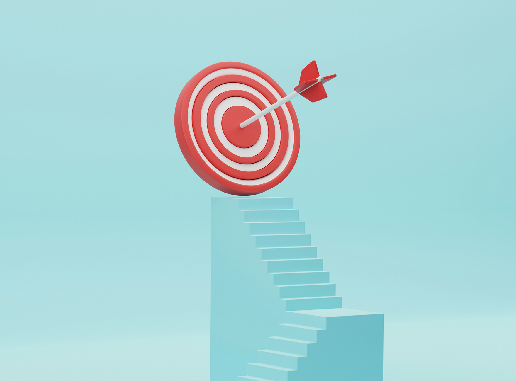 blue stairs leading up to a red bullseye