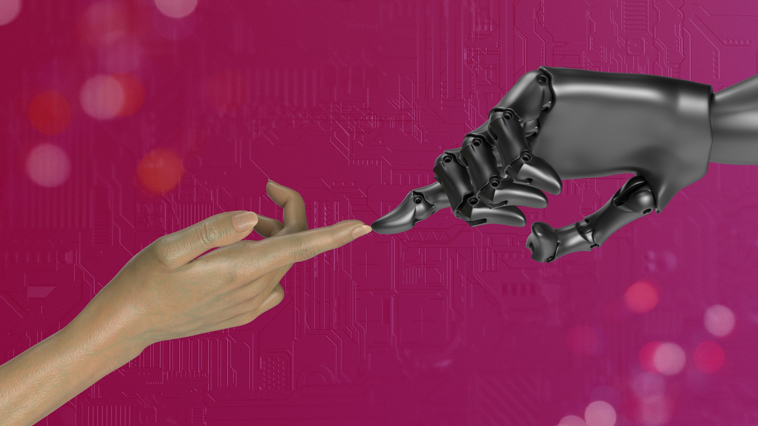 Robot hand and human hand touching